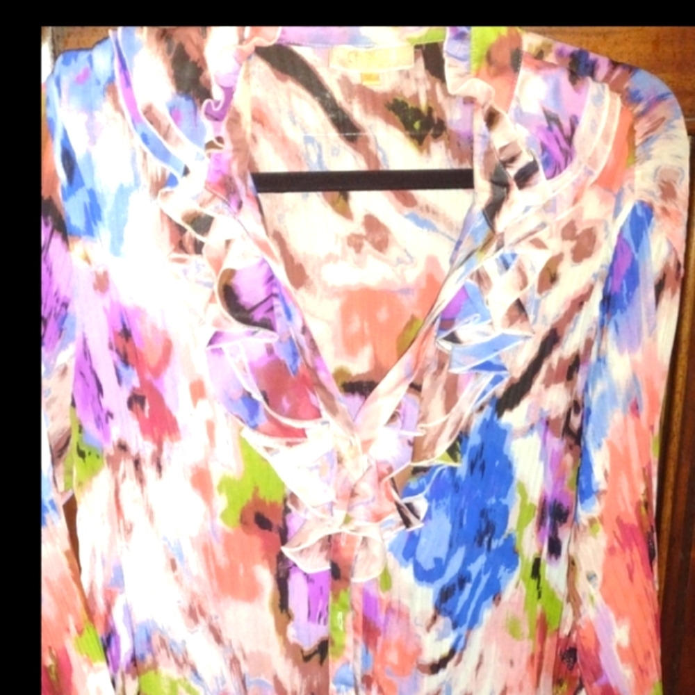Cathaya ruffled v neck button down blouse.. NWOT.